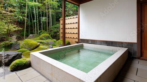 Wallpaper Mural Serene Japanese Outdoor Bath Surrounded by Lush Greenery and Rocks Torontodigital.ca