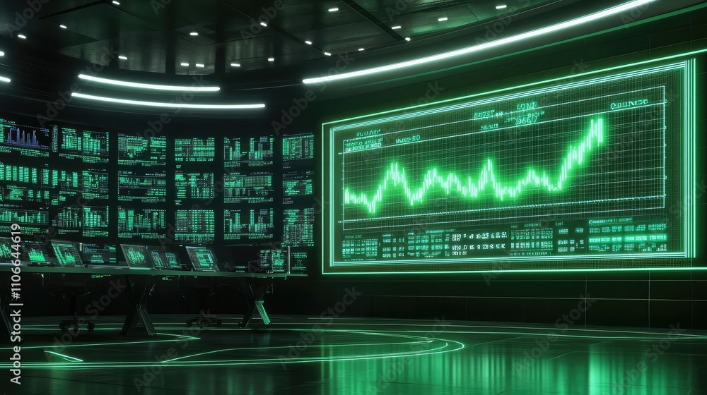 Obraz premium Futuristic Data Analysis Room with LED Screens and Graphs