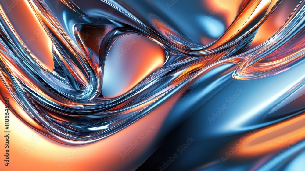 Abstract Liquid Metal Swirls in Blue and Orange Hues Abstract Liquid Metal Swirls in Blue and Orange Hues