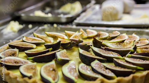 a fig tart being prepared in a bakery kitchen photo