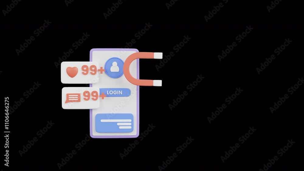 3D Animation of Hand Holding a Magnet Attracting New followers 3D Animation of Hand Holding a Magnet Attracting New followers