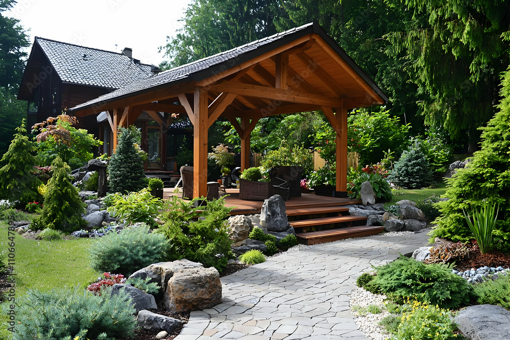 Refined outdoor pergola with modern elements, creating a serene retreat. Refined outdoor pergola with modern elements, creating a serene retreat.