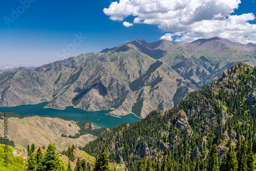 Tianchi alpine lake in Xinjiang, Northwestern China. The name is literally Heavenly Lake. photo