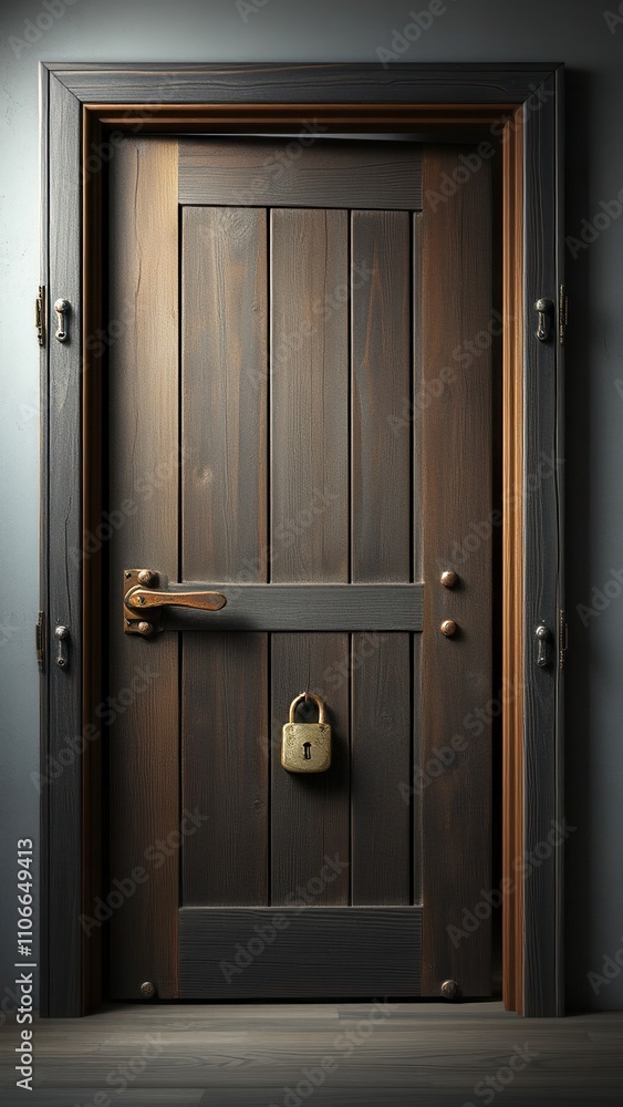 Wooden door with worn-out hinges and rusty lock, weathered surfaces, historical buildings, antique doors, aged wood Wooden door with worn-out hinges and rusty lock, weathered surfaces, historical buildings, antique doors, aged wood