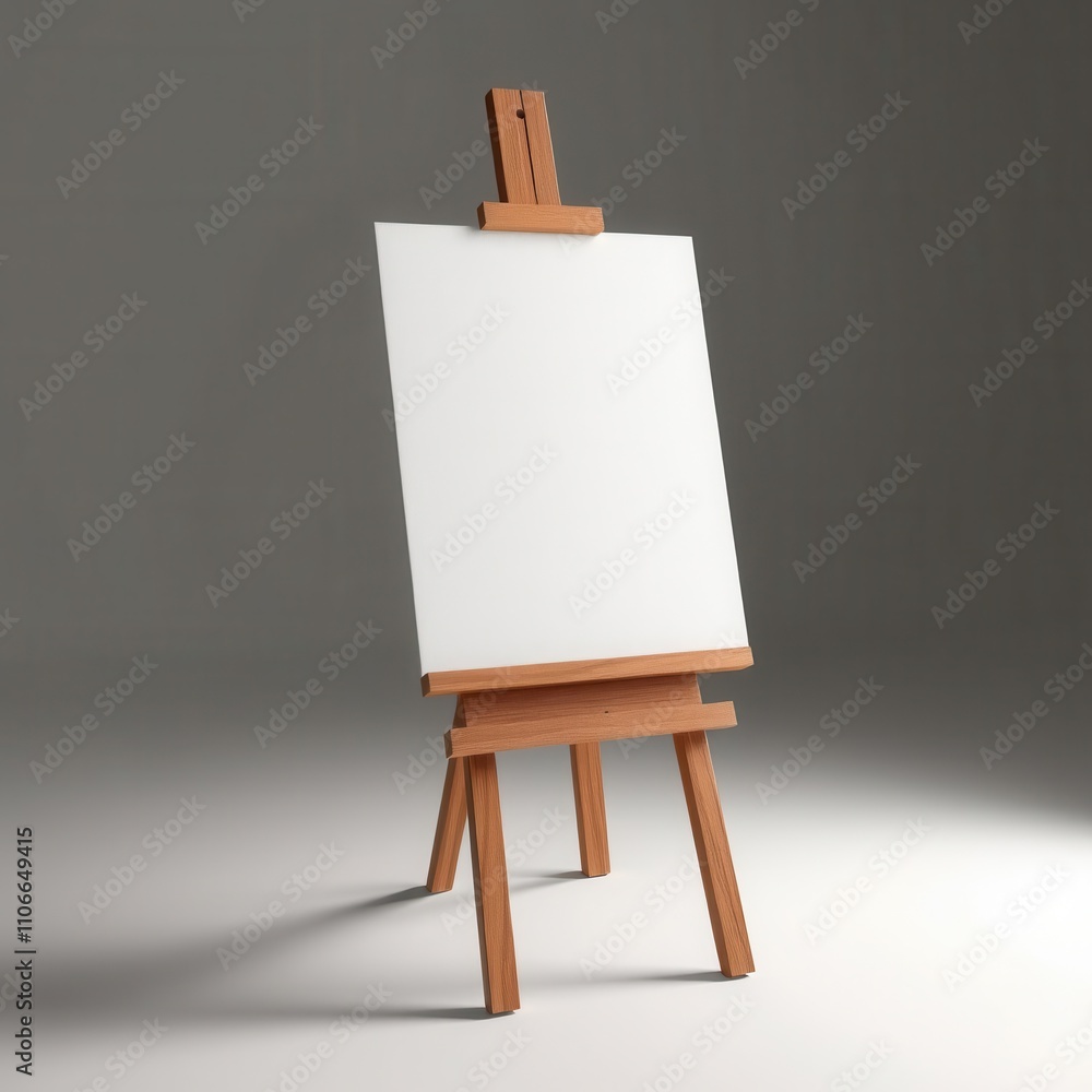 Wooden easel with a blank canvas placed on top of it, creating an angle and depth effect, art supply, easel, clean design. Wooden easel with a blank canvas placed on top of it, creating an angle and depth effect, art supply, easel, clean design.
