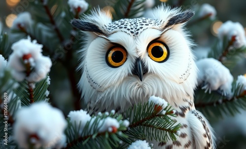 owl christmas Pine evergreen snowy  animal, decoration, season, bird photo