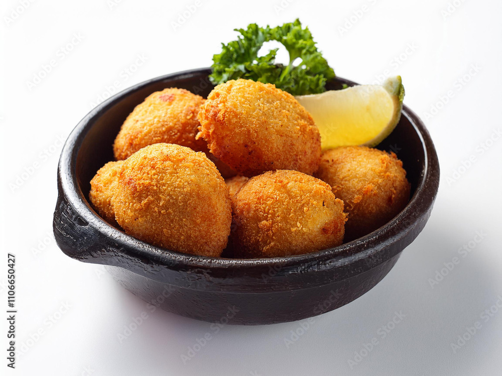 Brazilian acarajé with shrimp on a white background Brazilian acarajé with shrimp on a white background