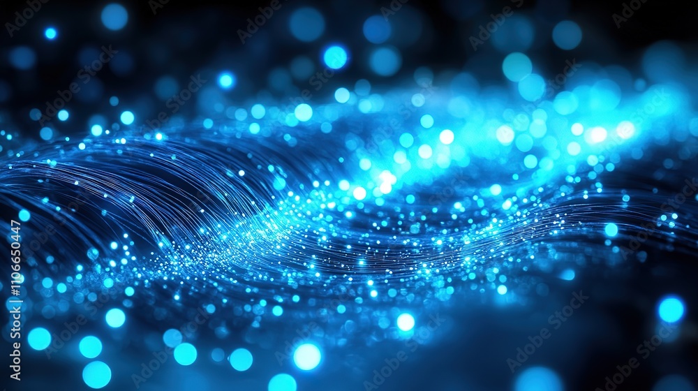 Abstract blue glowing particle wave. Abstract blue glowing particle wave.