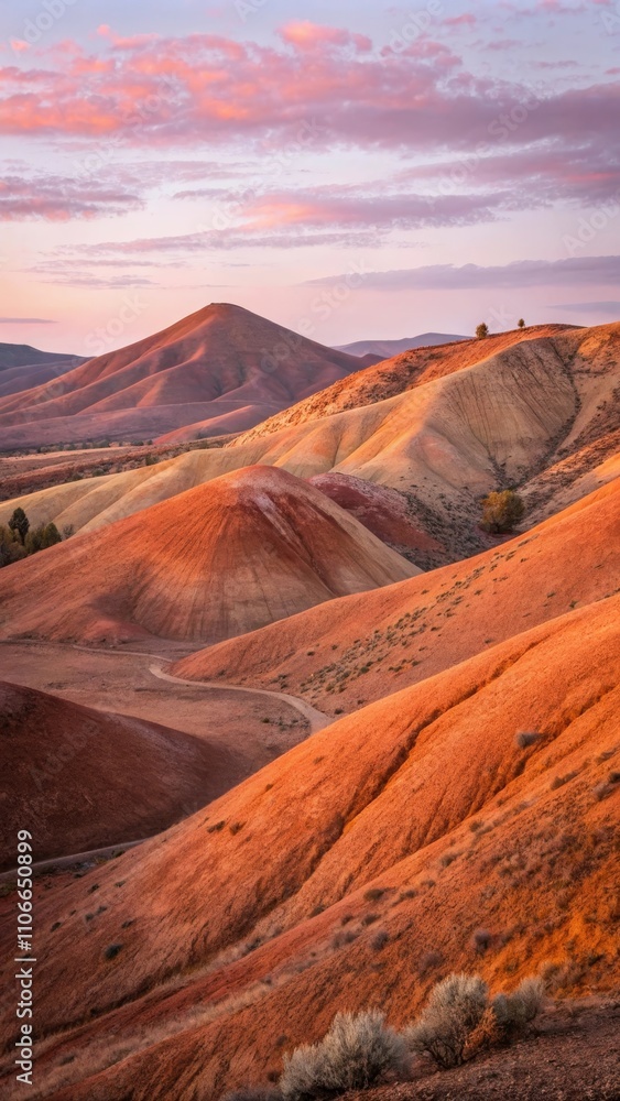 Fototapeta premium rolling volcanic hills glowing under twilight