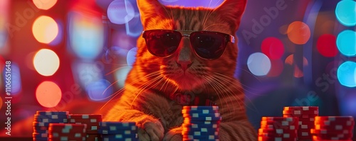 Cool Cat Gambler Playing Poker In Casino