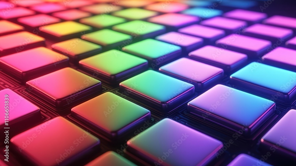 Colorful illuminated buttons on a dark background in vibrant hues Colorful illuminated buttons on a dark background in vibrant hues