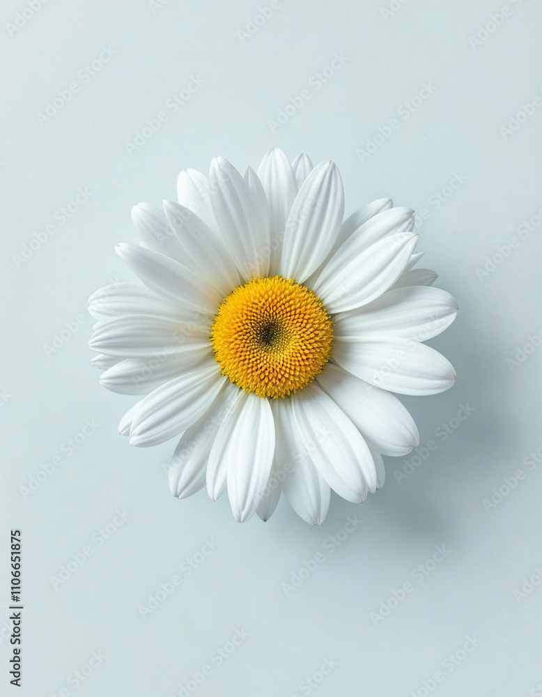 Clean White Daisy Blossoms with Yellow Center on White Background Clean White Daisy Blossoms with Yellow Center on White Background