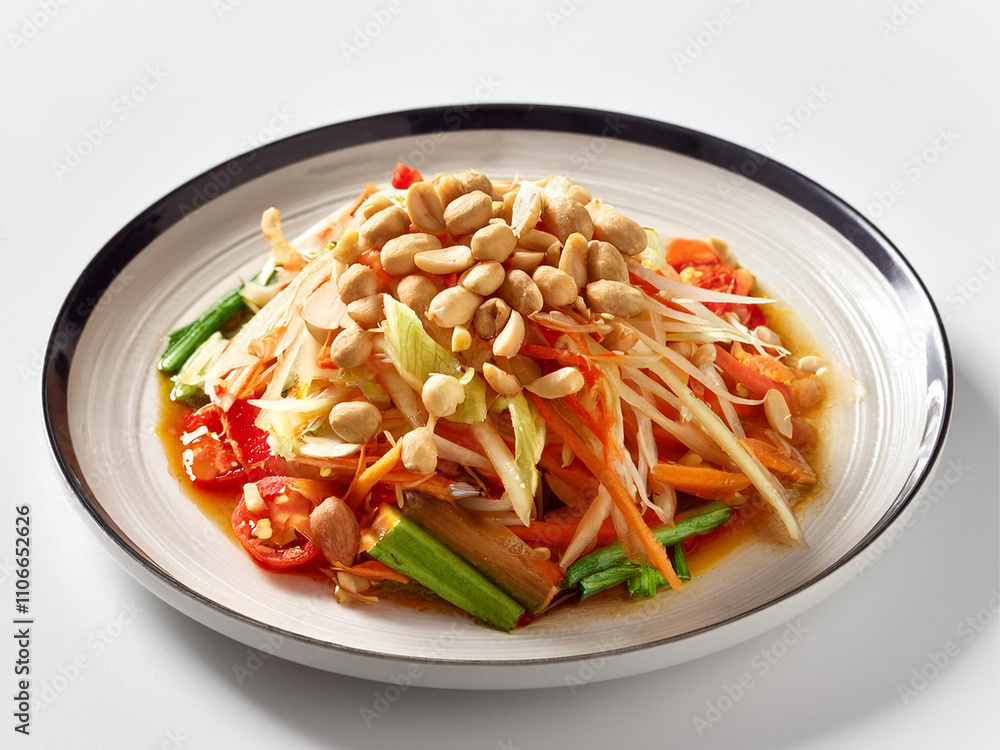 Thai papaya salad with peanuts on a white background Thai papaya salad with peanuts on a white background