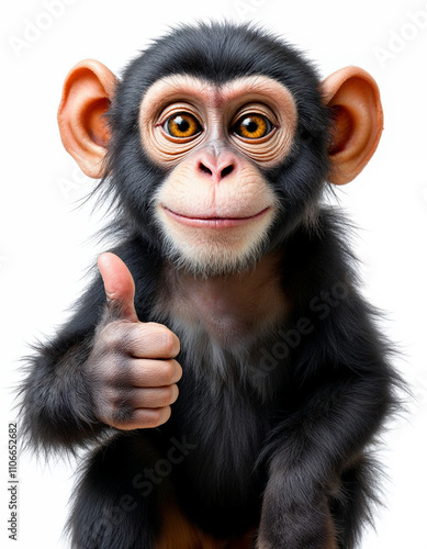 Cheerful monkey showing approval gesture on white background photo