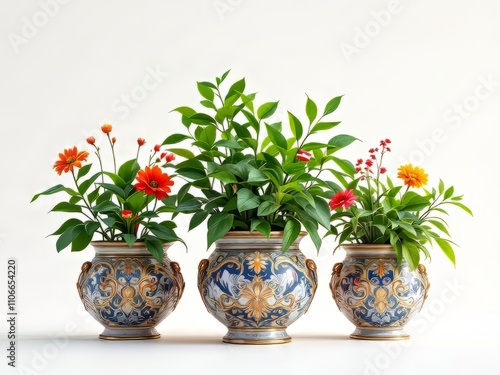 Potted plants, minimalist flags, 8K UHD detail. photo