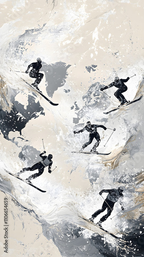 Artistic Ski Cross World Map Dynamic Skiers on Abstract Background photo