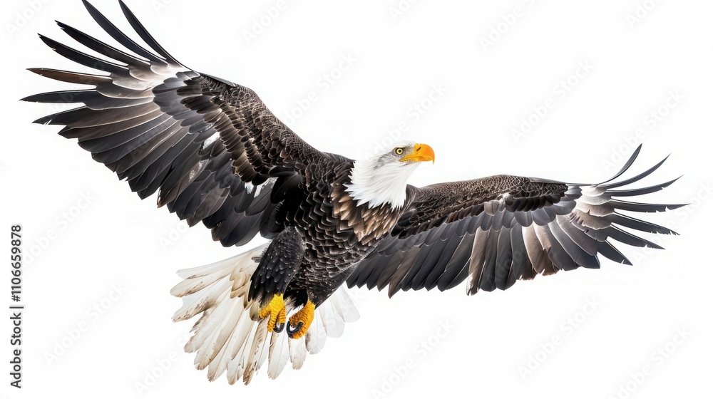 Naklejka premium Adult Steller's sea eagle in flight. Scientific name Haliaeetus pelagicus. Isolated on white background.