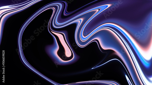 Holographic neon fluid wave 3D render on dark background for banners and covers.