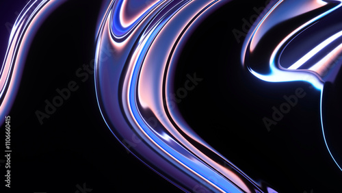 Holographic neon fluid wave 3D render on dark background for banners and covers.