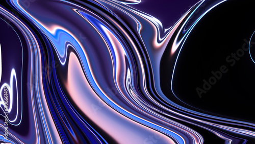 Holographic neon fluid wave 3D render on dark background for banners and covers.