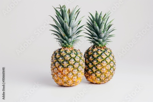 Two Whole Pineapples on a White Background.