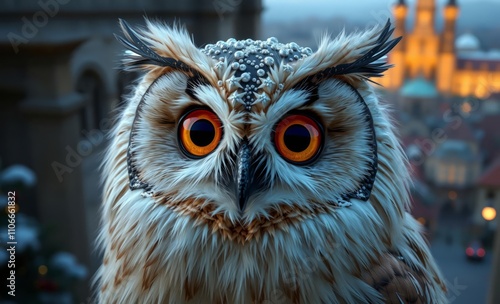 owl christmas The view on prague st nicholas' cathedral  animal, decoration, season, bird photo