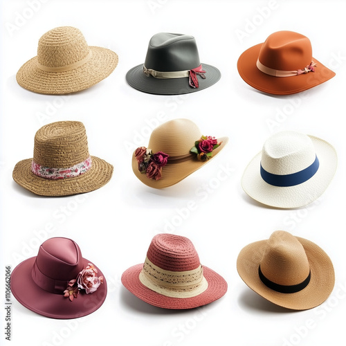 Variety of hats isolated against a clean white background photo