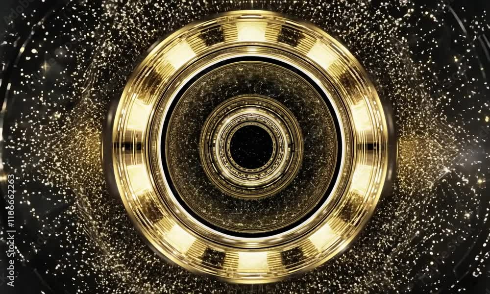 Golden Galactic Tunnel: A mesmerizing digital artwork of concentric circles, glowing lights, and cosmic dust, evoking a sense of wonder and futuristic exploration. Golden Galactic Tunnel: A mesmerizing digital artwork of concentric circles, glowing lights, and cosmic dust, evoking a sense of wonder and futuristic exploration.