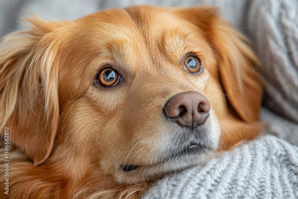 loyal dog resting its head on its owner's lap, gazing up with adoration, set against a minimalistic white background that highlights the bond and love between them in natural daylight loyal dog resting its head on its owner's lap, gazing up with adoration, set against a minimalistic white background that highlights the bond and love between them in natural daylight