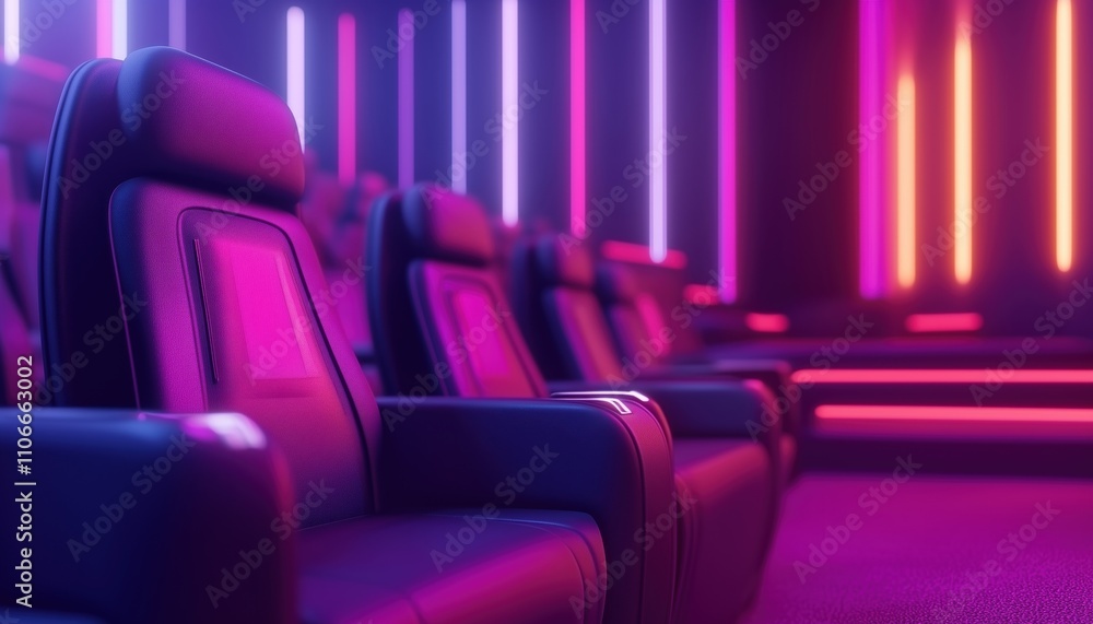 Obraz premium 3d Cinema Movie Seat With Theater Play: Enjoying Movies In Theatre With Notifications. Media Film 3d For Ultimate Entertainment Experience With Ticket Reminders Rendered.