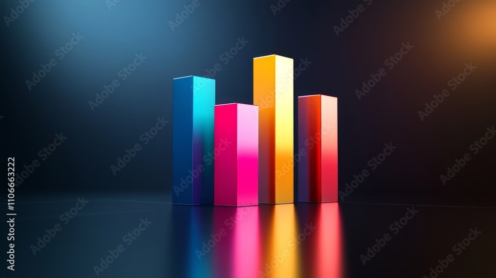 Colorful Bar Graph with Reflections on a Dark Background Colorful Bar Graph with Reflections on a Dark Background