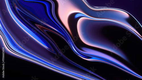Holographic neon fluid wave 3D render on dark background for banners and covers.