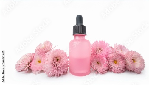 Pink dropper bottle product packaging for beauty and skincare on isolated white background