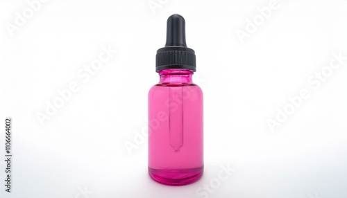 Pink dropper bottle product packaging for beauty and skincare on isolated white background