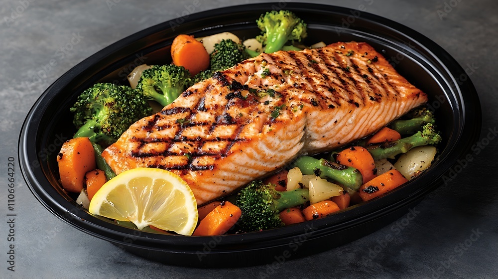 Grilled Salmon with Steamed Vegetables Grilled Salmon with Steamed Vegetables