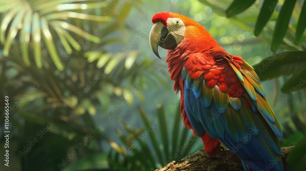 A colourful parrot in a lush green background A colourful parrot in a lush green background