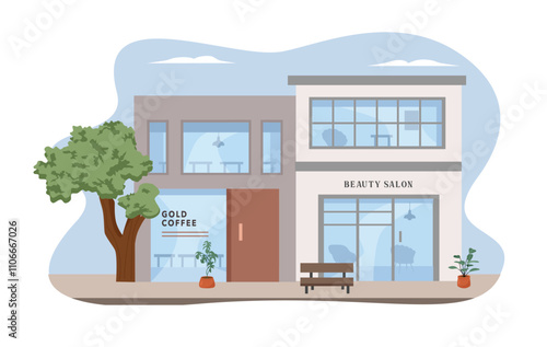 Wallpaper Mural Coffee shop building illustration. Business district. City park illustration. Haircut salon building. Cafe building.  Torontodigital.ca