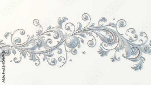 Metallic silver leaf design with intricate patterns and swirling textures on a neutral background, artistic texture, silver metal texture, abstract design, luxury texture photo