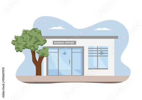 Coffe house building illustration. Cafe near from beach. Cafe building. Aesthetic cafe. 