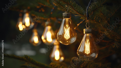 Historical Christmas light replicas with vintage-inspired glass bulbs adorning a traditional Victorian-style Christmas tree photo