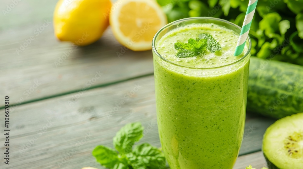 health risks symptoms immunity concept, A refreshing green smoothie in a glass, garnished with mint, surrounded by fresh lemon, cucumber, and leafy greens on a wooden surface. health risks symptoms immunity concept, A refreshing green smoothie in a glass, garnished with mint, surrounded by fresh lemon, cucumber, and leafy greens on a wooden surface.