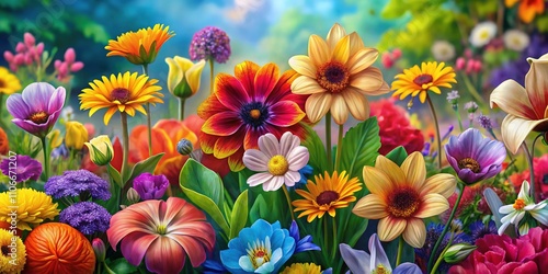 Vibrant Oil Painting Garden Symphony