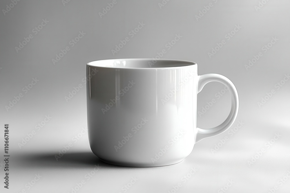 Obraz premium plain white ceramic mug, elegantly placed on a light background, showcasing its simplicity and versatility, perfect for mock-ups or showcasing branding in a minimalistic style