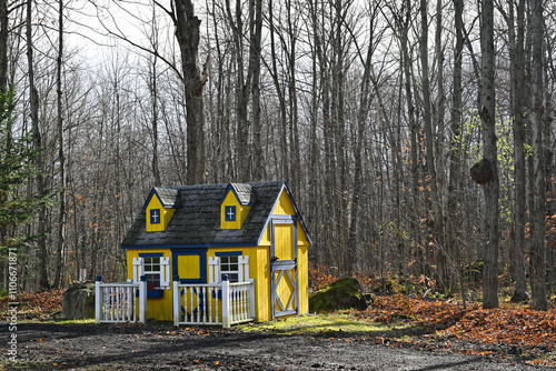 A large custom-built playhouse for kids in the backyard