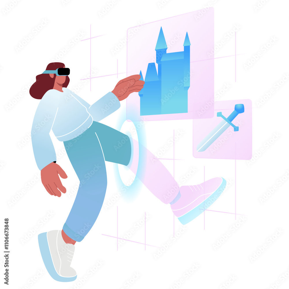 Woman playing games in virtual reality Woman playing games in virtual reality