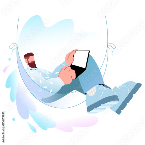 Man in hammock doing remote work