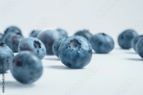 Close-up of a Single Blueberry Among Others on a White Surface.