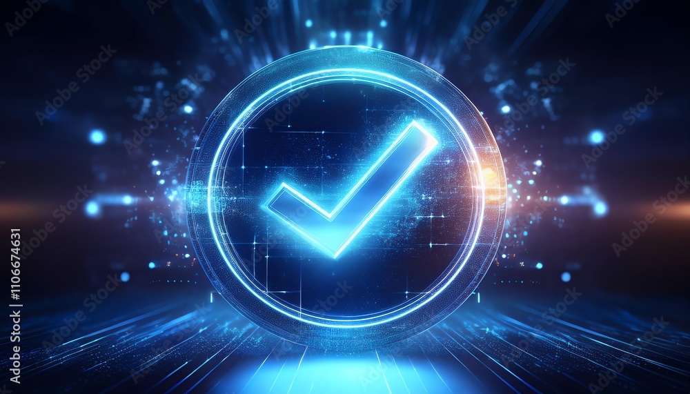 A glowing blue checkmark symbol within a circular digital design, representing approval or verification in a modern tech context. A glowing blue checkmark symbol within a circular digital design, representing approval or verification in a modern tech context.