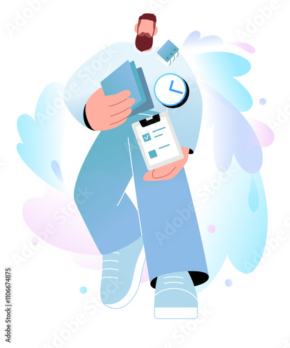 Young man multitasking at work