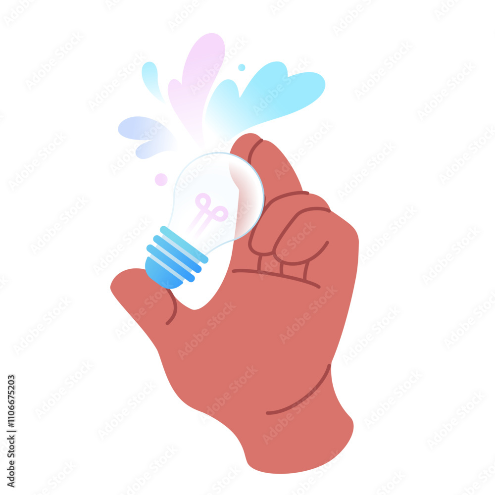 The hand holding the light bulb The hand holding the light bulb
